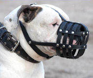 Basket Leather Dog Muzzle,No Bark Muzzle for American Bulldog